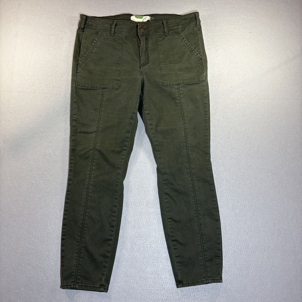 Anthropologie Moto Skinny Olive Green Denim Pants Ribbed Knee Sz 32 By Anthropol